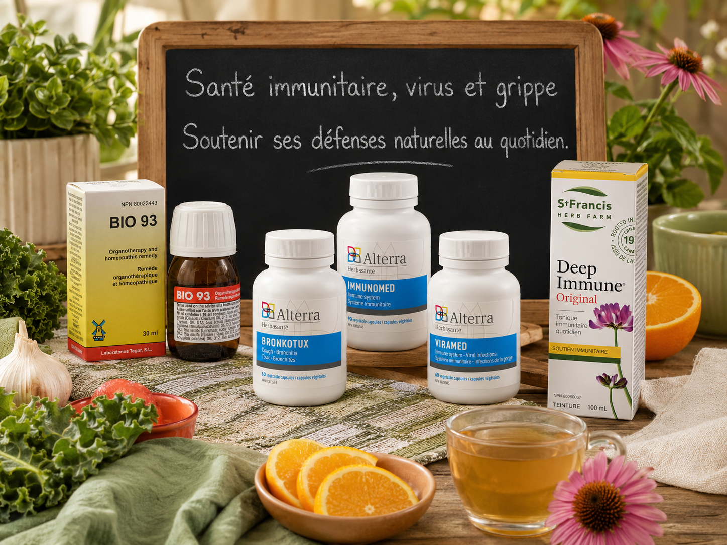 Produits naturels pour soutenir la santé immunitaire, les défenses naturelles, le rhume, les virus et la grippe